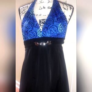 Jacqueline Smith Blue and Black Halter Swim Dress